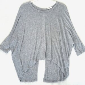 Grey Rayon 3/4 Sleeve High Low Cut Out Back Top M